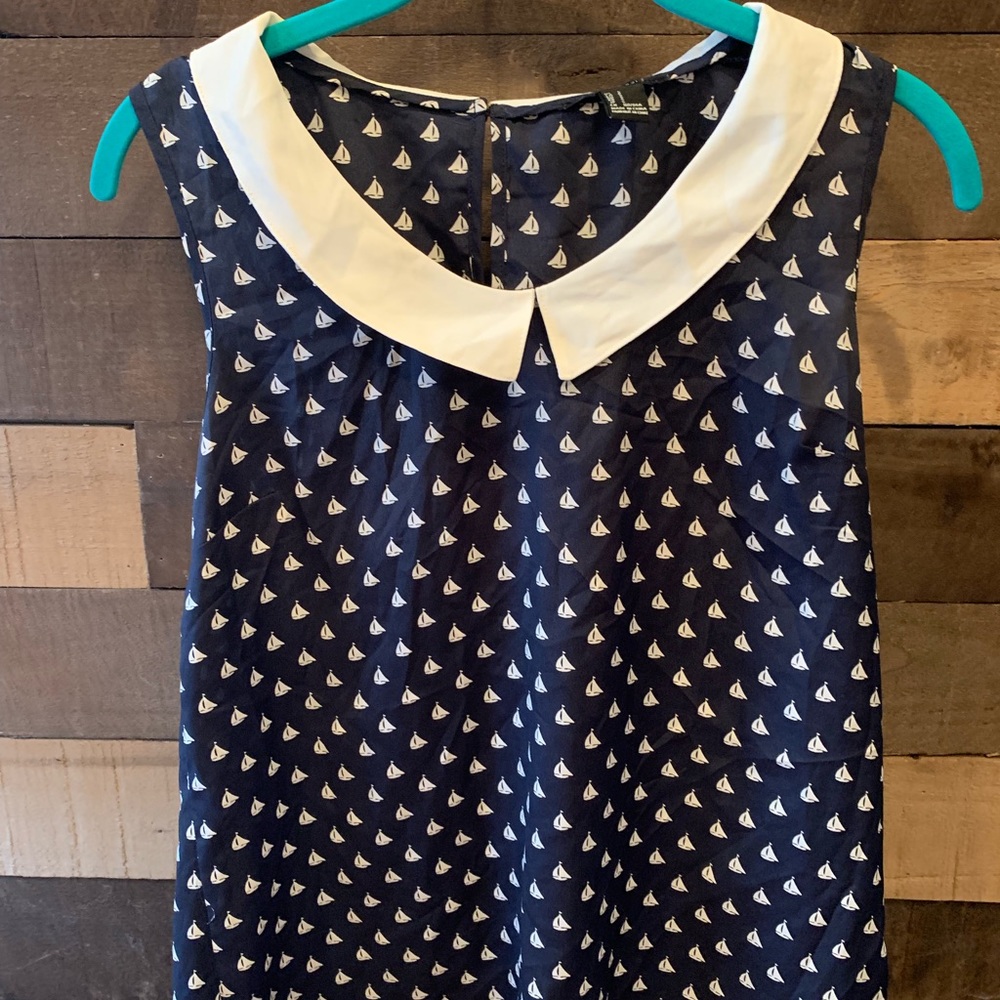Navy blue sailboat blouse